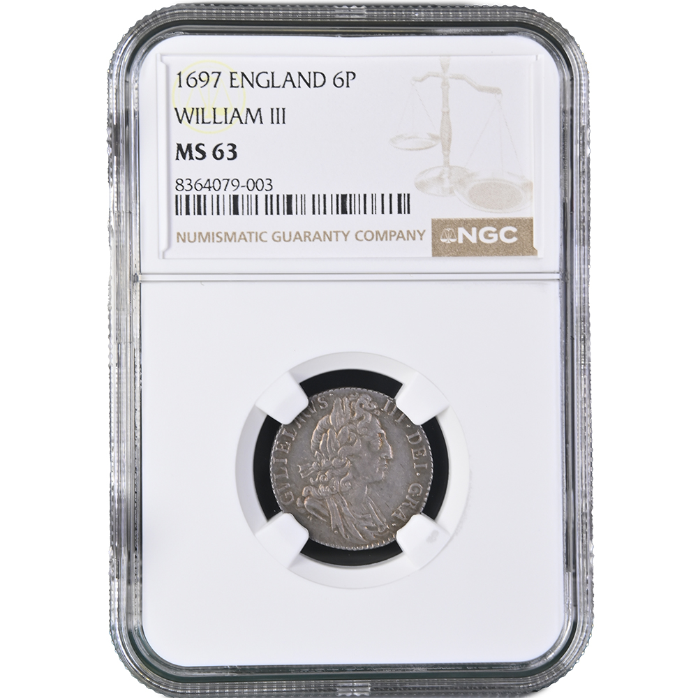1697 6 Pence England NGC MS 63