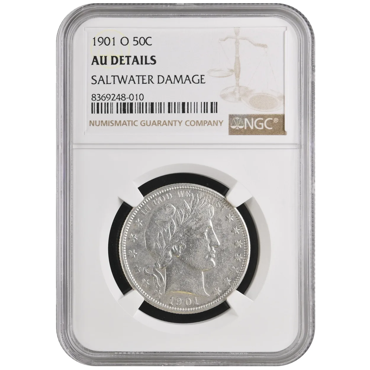 1901-O 50C Barber Head Half Dollar NGC AU Details- Saltwater Damage