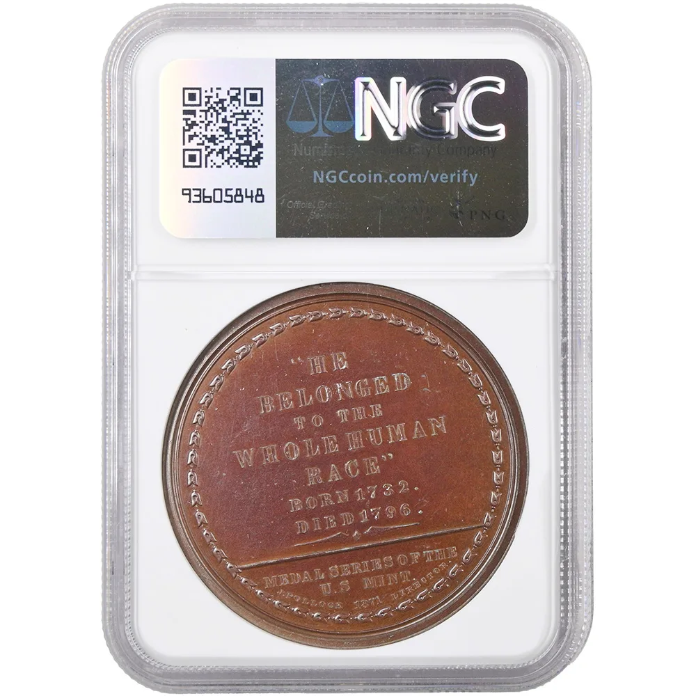 1871 David Rittenhouse Medal By William Barber Julian MT-1 Bronze NGC MS-63 BN