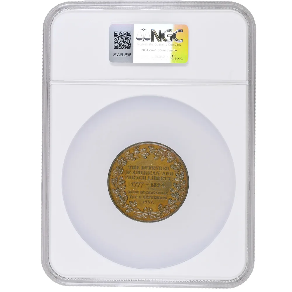 1824-Dated Bronze 47mm General Lafayette American & French Liberty NGC MS 62 BN