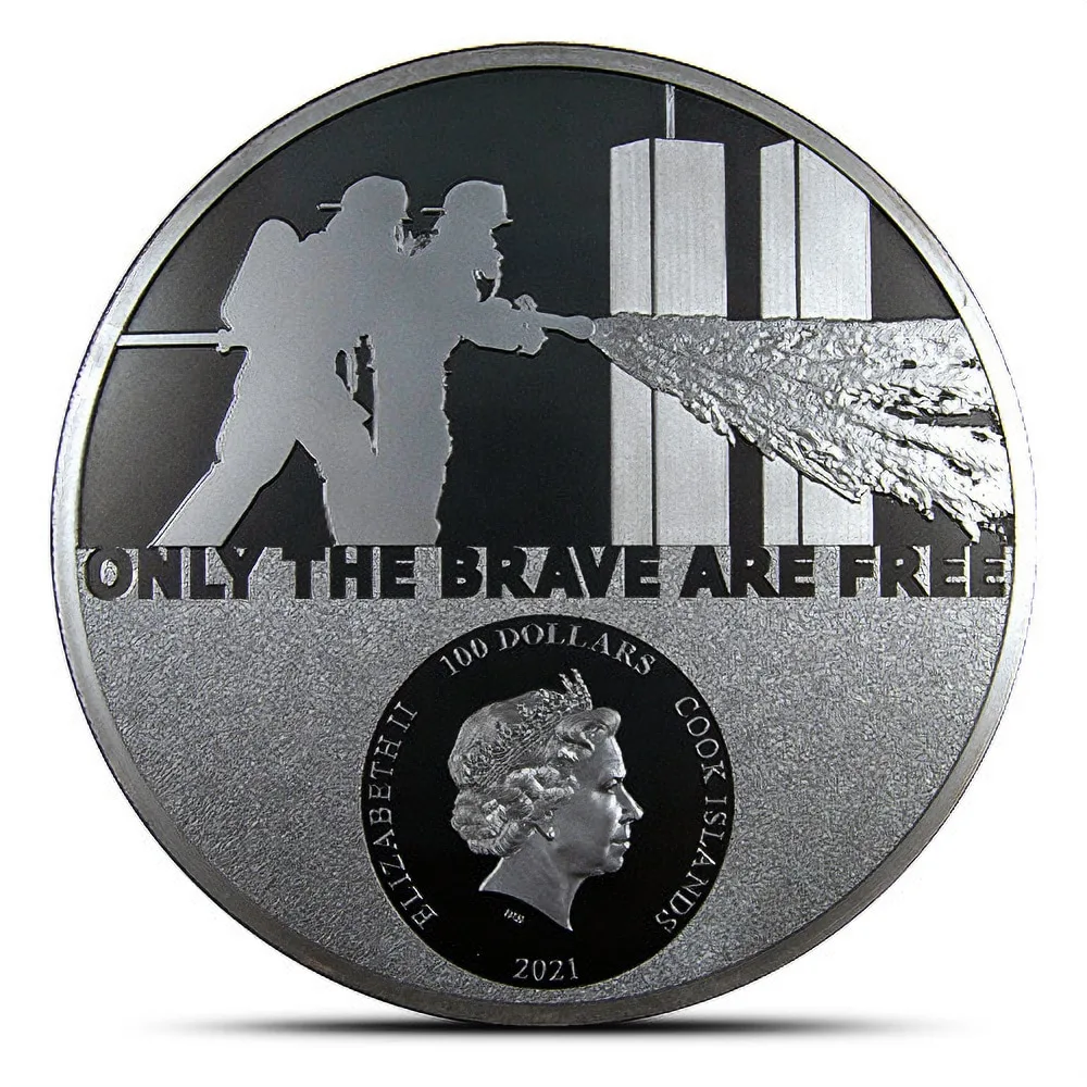 2021 1 Kilo Cook Islands Real Heroes Firefighter Silver Coin - Image 2