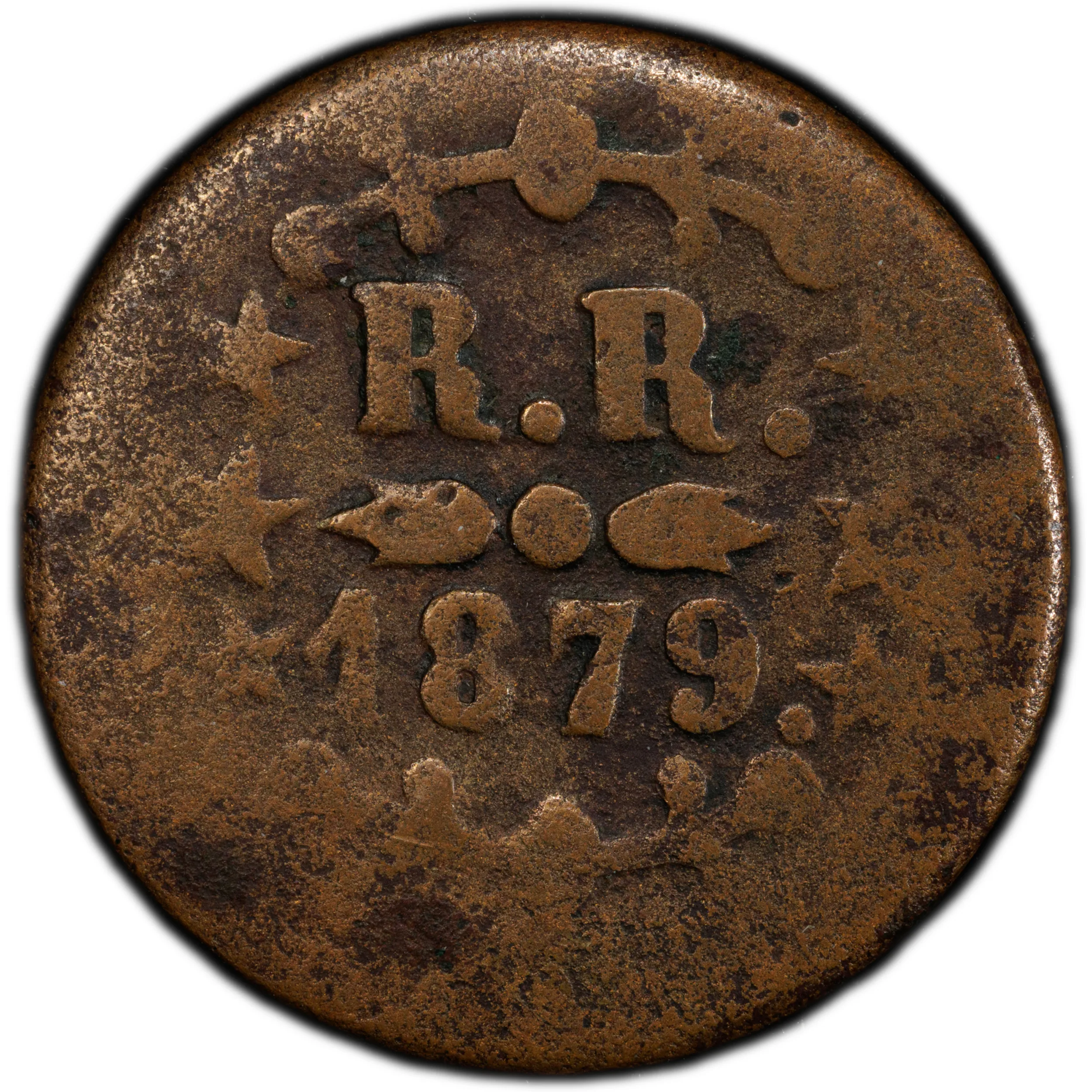 1879 Thomas Hobron Kahului-Wailuku 12 1/2 Cent Railroad Token, 6/2 Stars F12 PCGS Medcalf 2TE-8