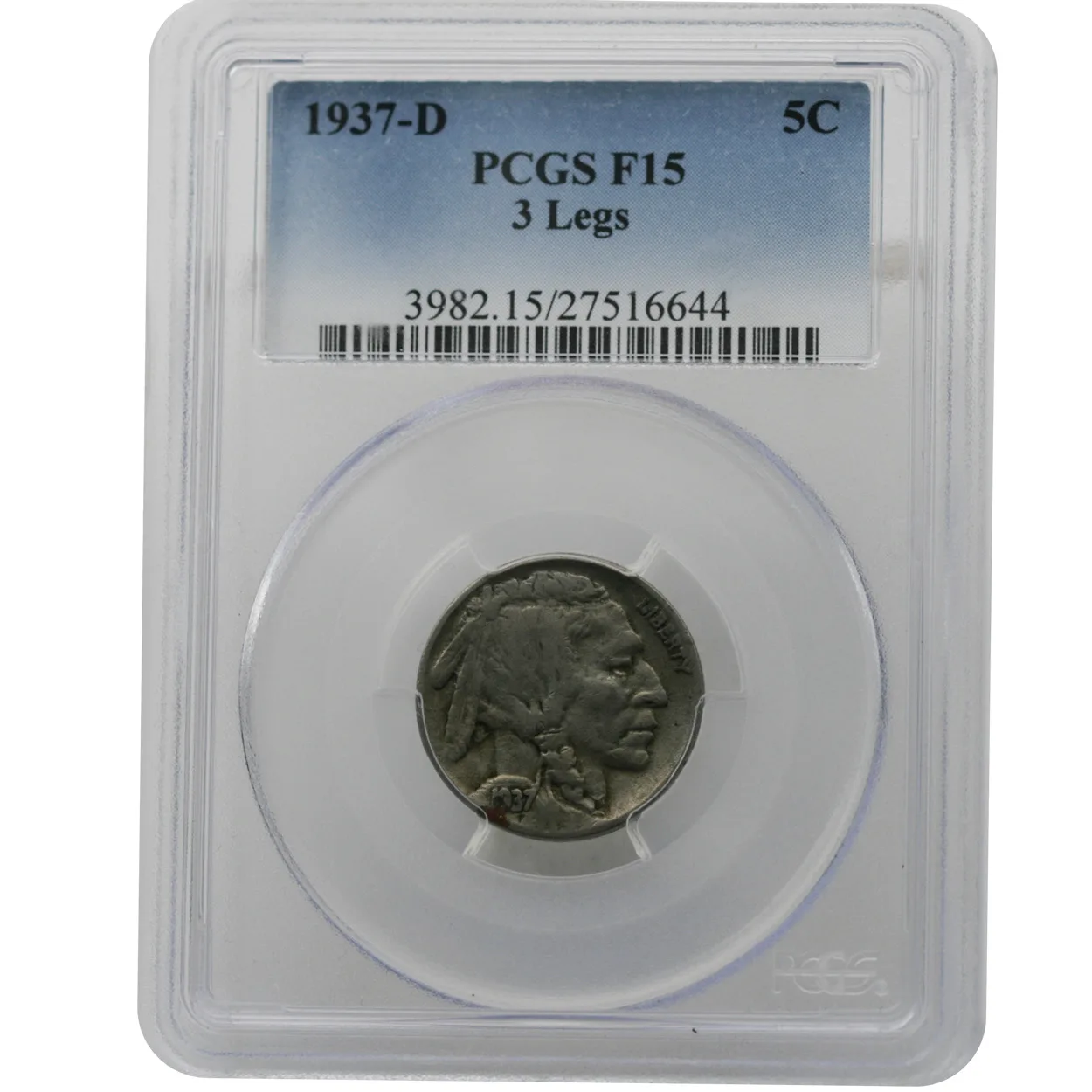 1937-D 5C Buffalo Nickel PCGS F15- 3 Legs