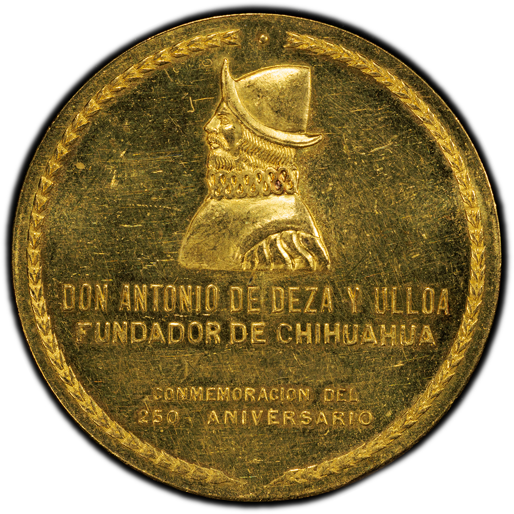 Republic gold "Chihuahua 250th Anniversary" Medallic 50 Pesos 1959 PCGS MS 63