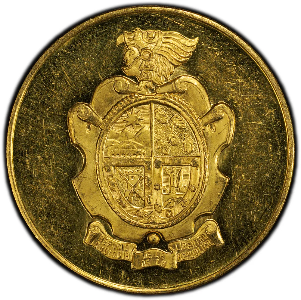 Republic gold "Juarez Centennary" Medallic 50 Pesos 1959 PCGS MS 62