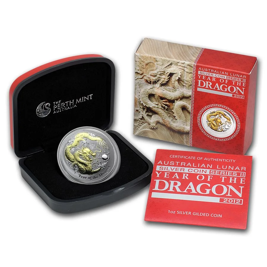 2012 Australia 1 oz Silver Dragon BU (Gilded, w/Box & COA) - Image 3