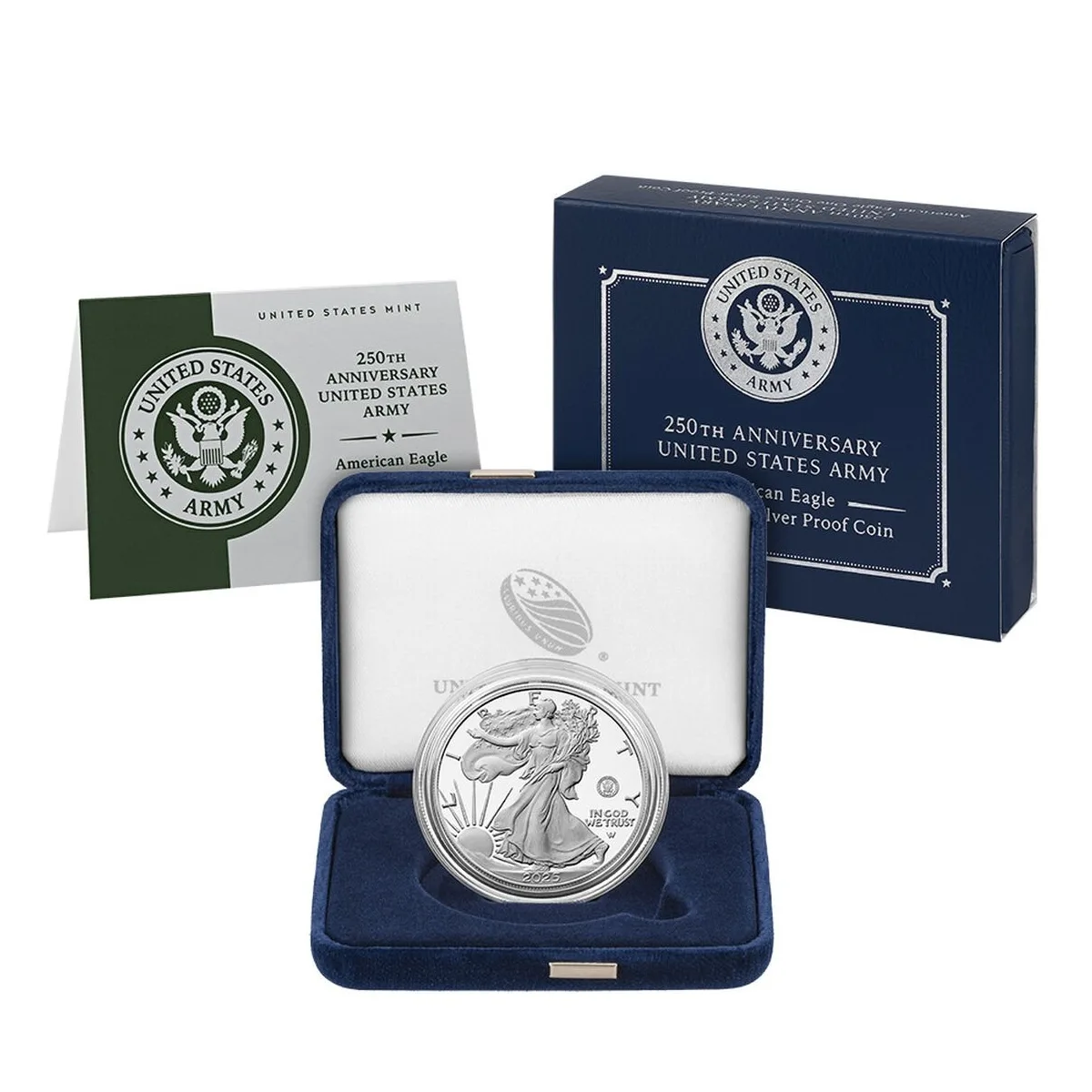 2025-W $1 250th Ann. American Silver Eagle US Army Proof Coin (w/Box & COA)