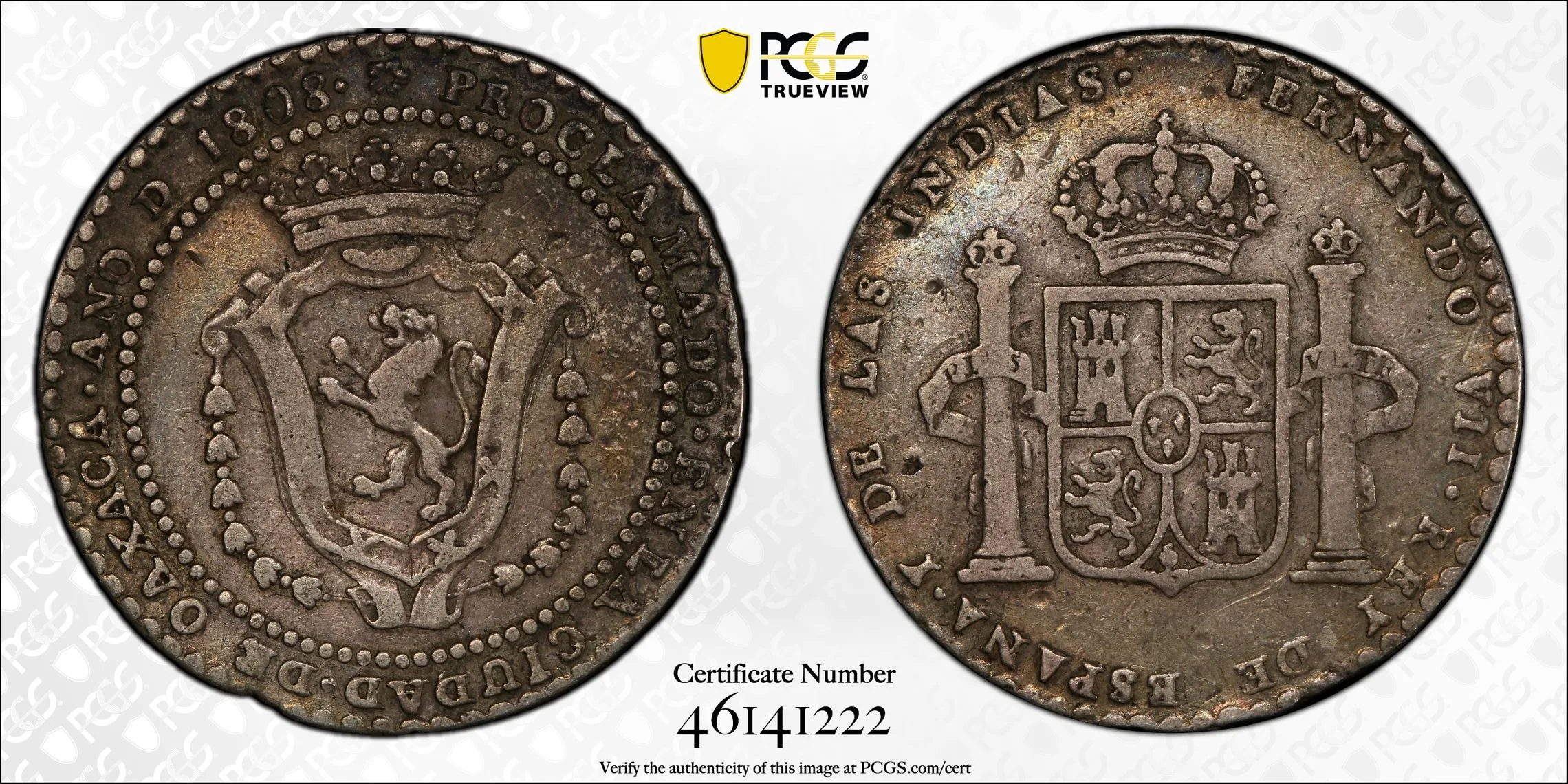1808 Mexico Oaxaca Proclamation Medal Grove F-96 Ag PCGS VF35 - Image 3