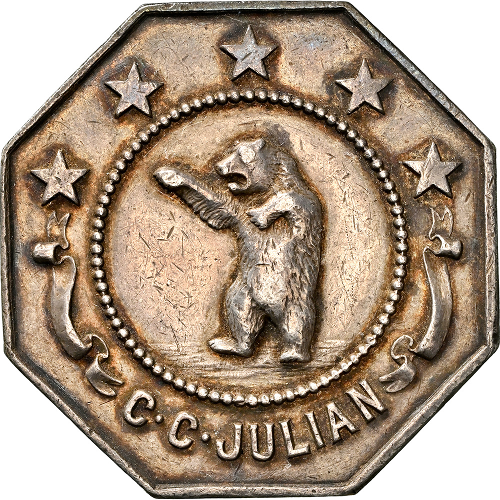 1927-Dated Silver J-927 C.C. Julian New Monte Cristo Slug NGC AU 50