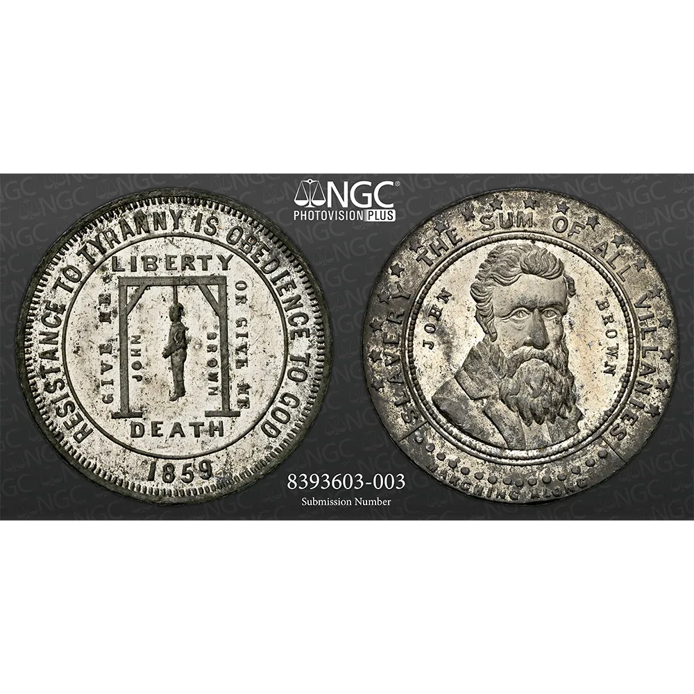 1859 John Brown Political White Medal 31mm DEWITT-SL-1859-1 NGC MS 61 PL