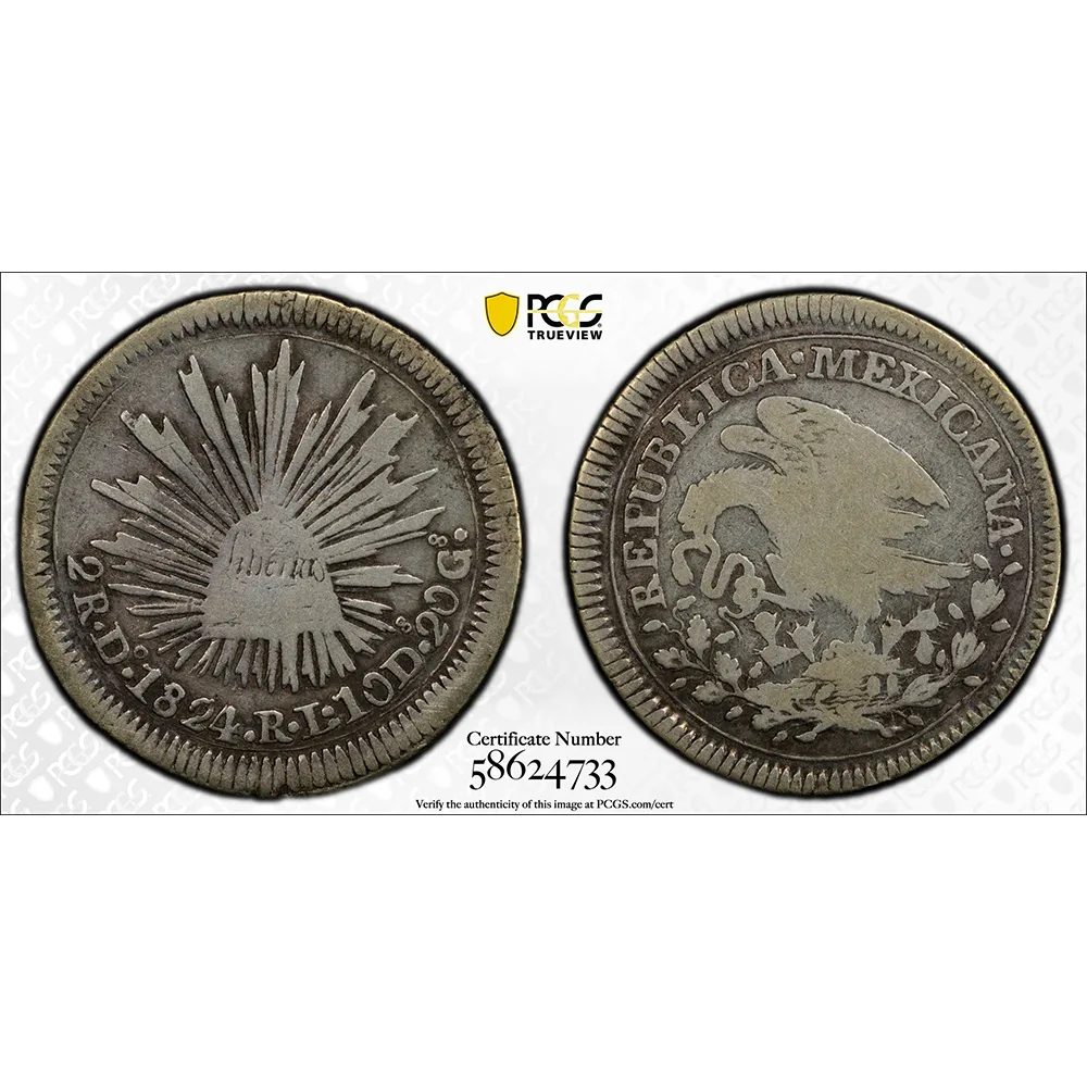 1824-Do RL Mexico 2 Reales Hookneck PCGS Fine 15