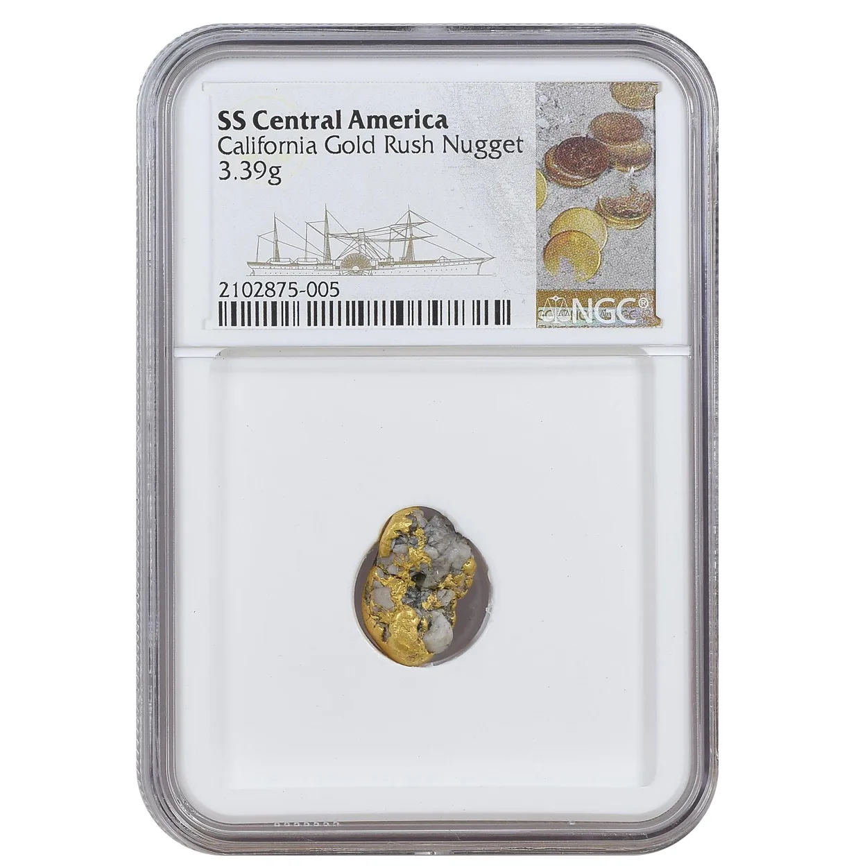 SS Central America 3.39g California Gold Rush Nugget NGC