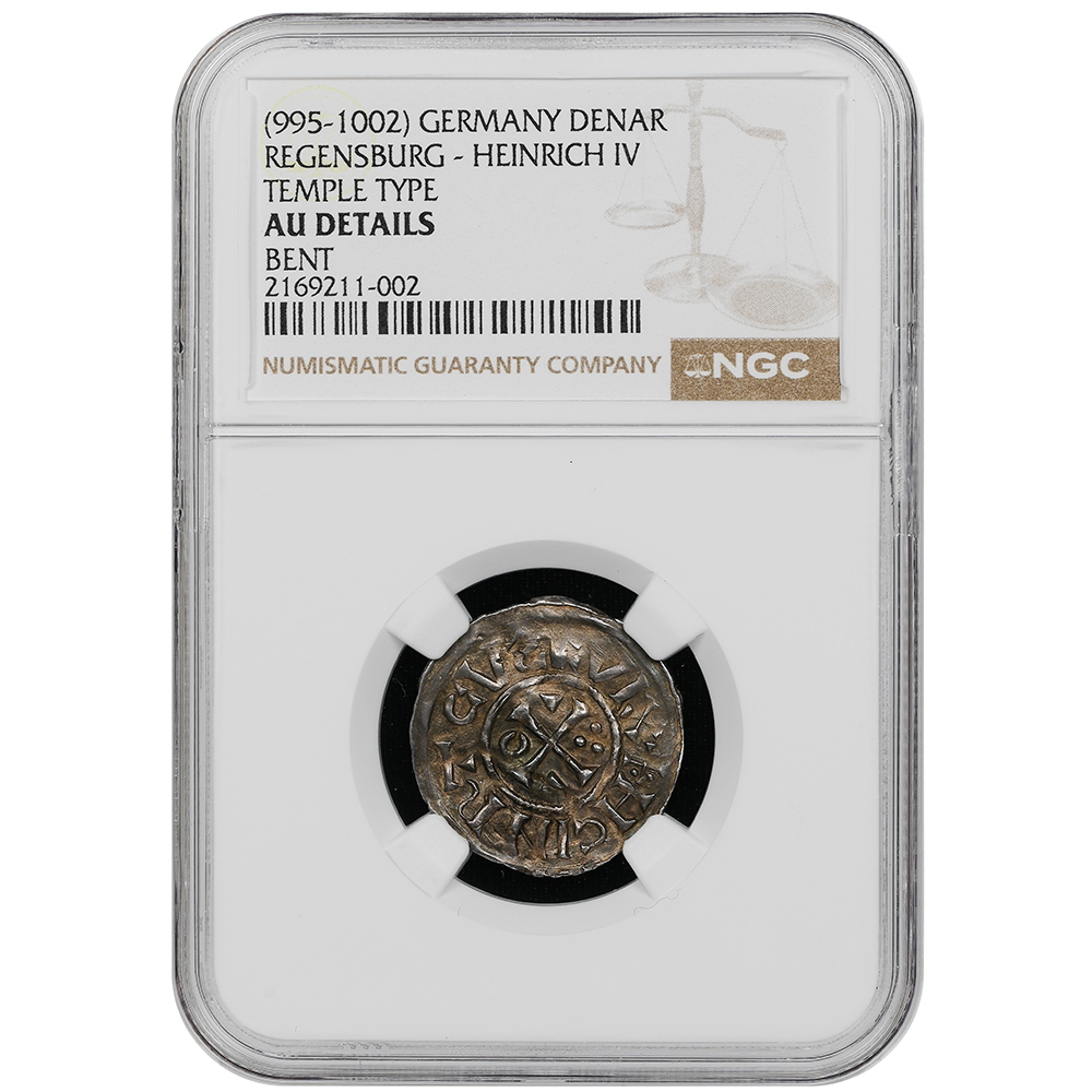 Regensburg Heinrich IV "Temple Type" Denar 995-1002 NGC AU Details