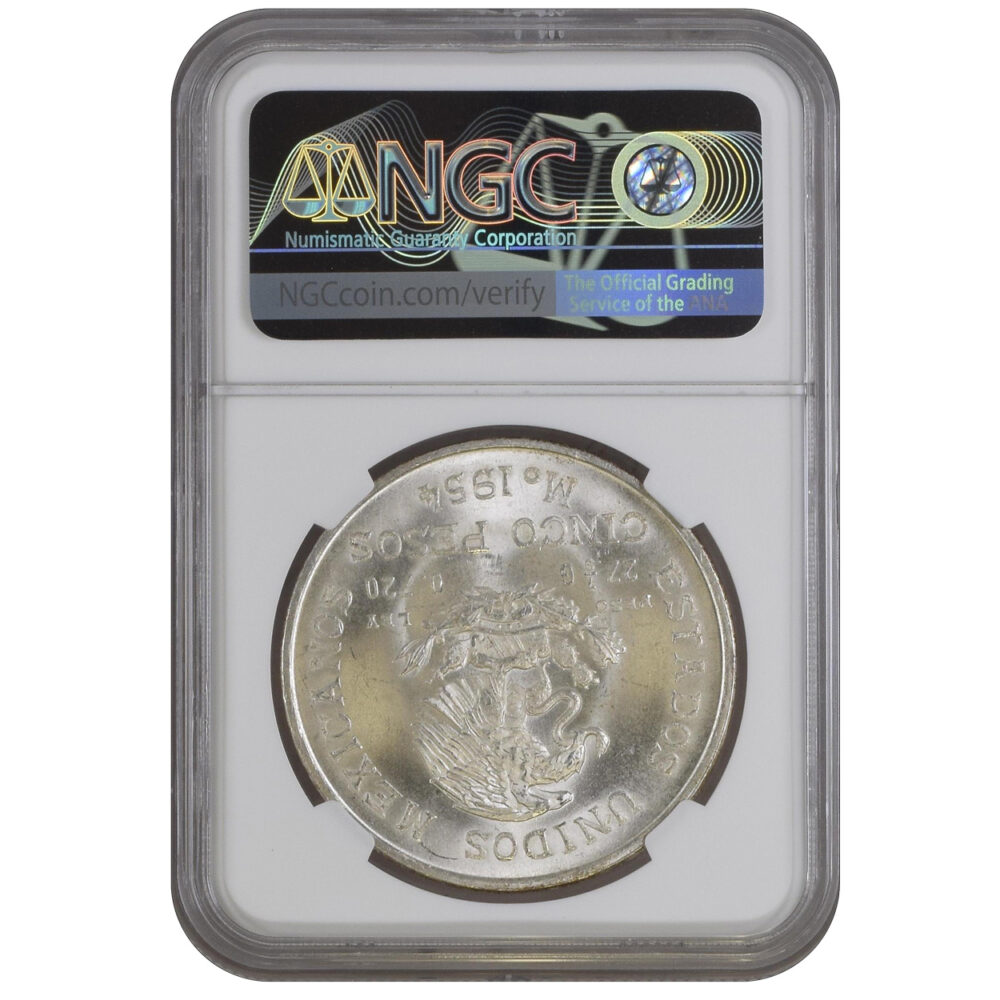 1954-Mo Mexico Hidalgo 5 Peso NGC MS64 - Image 2