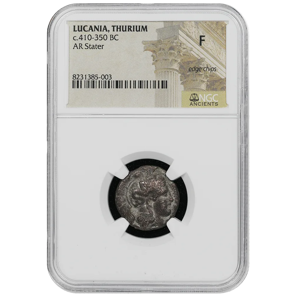 410-350 BC Lucania Thurium Athena, Rev Bull AR Stater NGC F