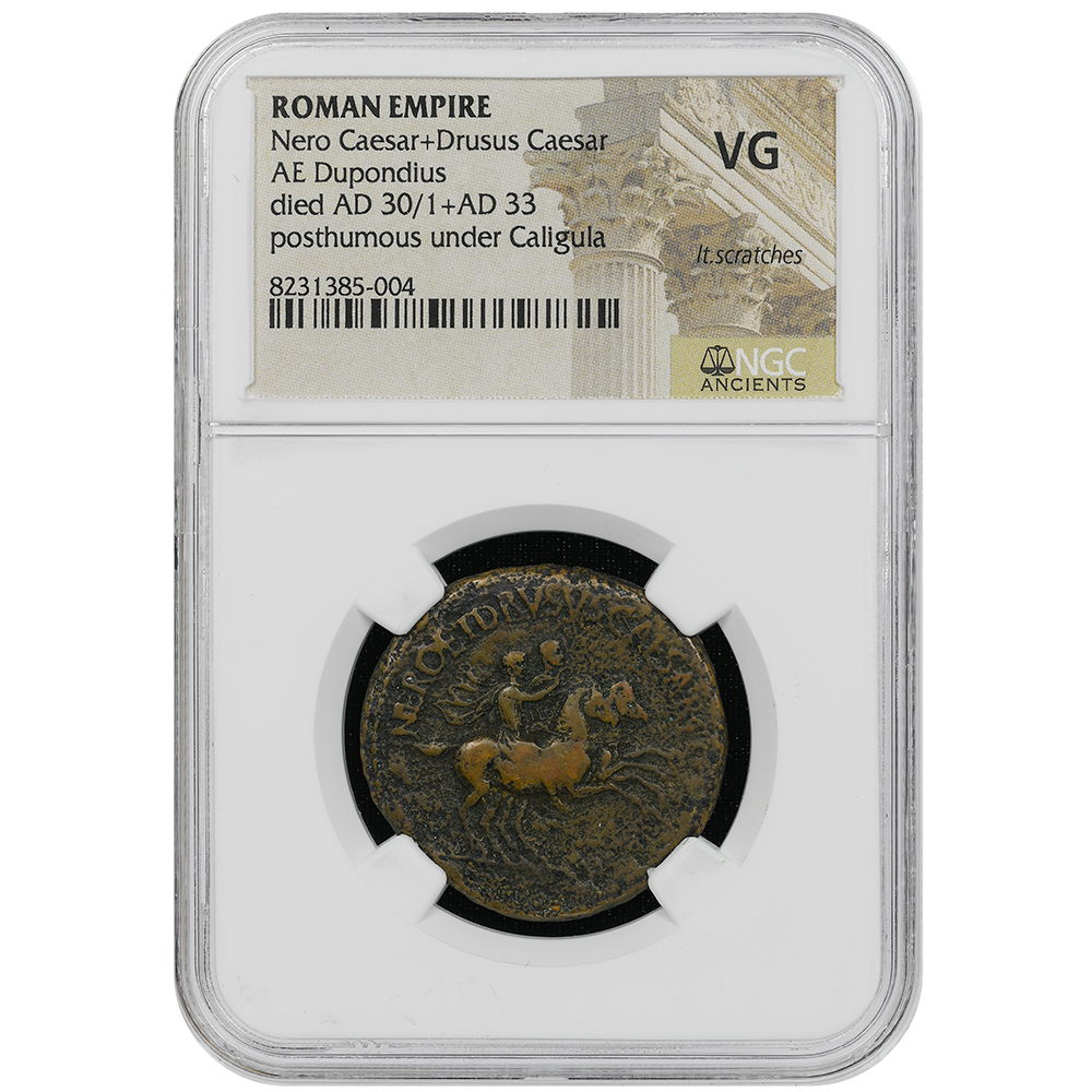 Nero Caesar+Drusus Caesar ROMAN EMPIRE AE Dupondius Posthumous under Caligula died AD 30/1+AD 33 NGC VG