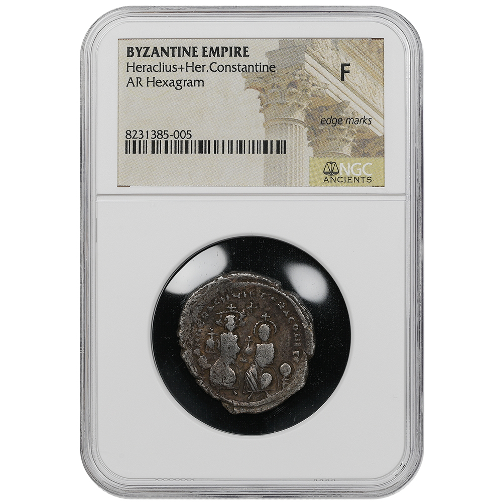 Byzantine Empire Heraclius with Heraclius Constantine AR Hexagram AD 613-614 NGC F