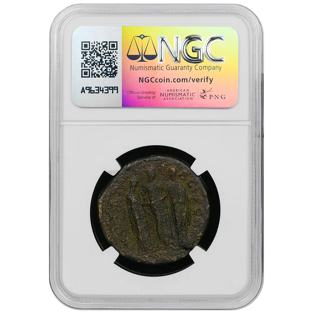 Roman Empire Marcus Aurelius as Caesar 139-161 AE Sestertius Rome mint, 145 Wedding of Marcus Aurelius and Faustina Junior NGC F