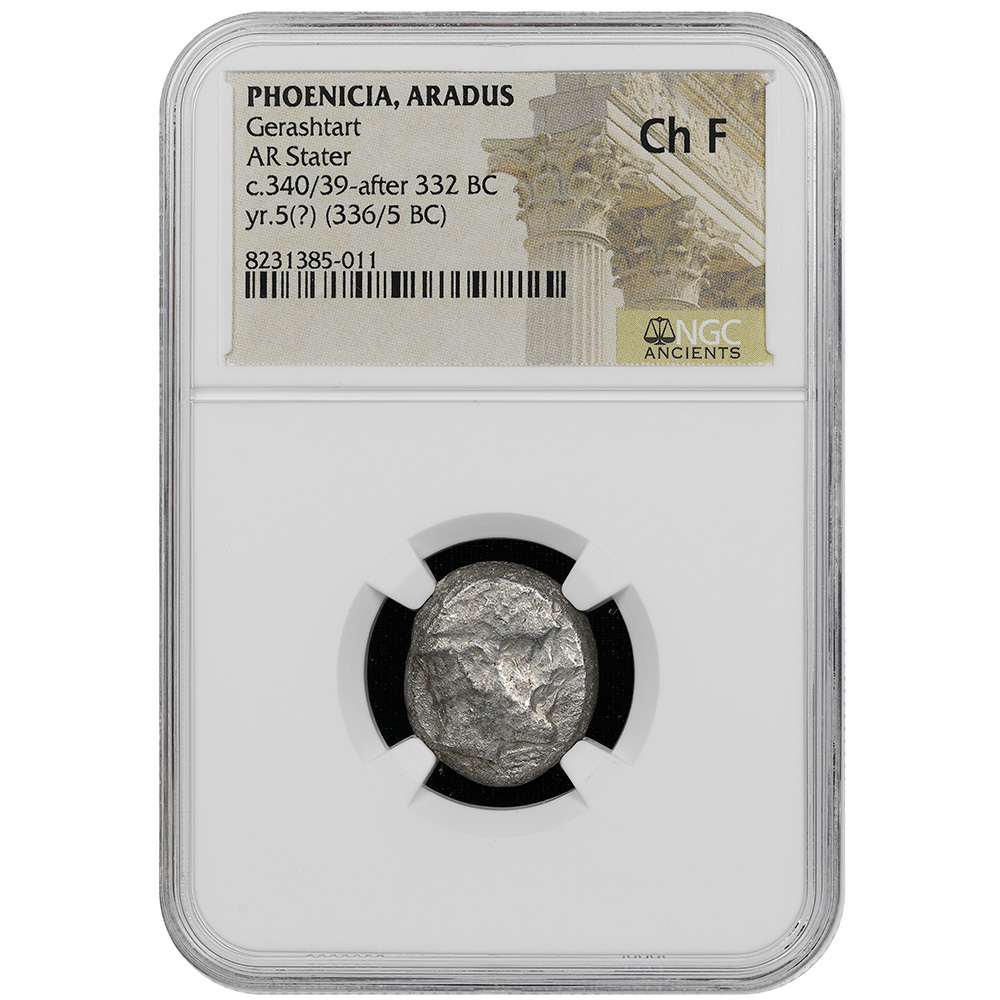 340/39-332 BC Phoenicia, Arados. Gerashtart YR. 5 (336 B.C.) AR stater NGC CH F
