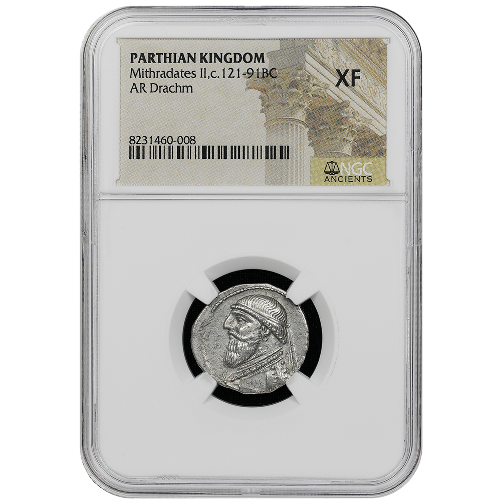 121-91 BC Parthian Kingdom Mithradates II AR Drachm NGC XF
