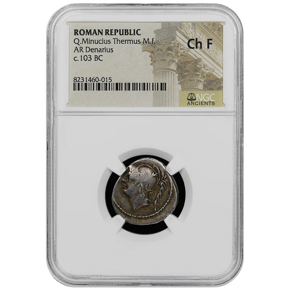 Roman Republic Q. Minucius Thermus M.f. (103 BC). AR Denarius NGC Choice Fine