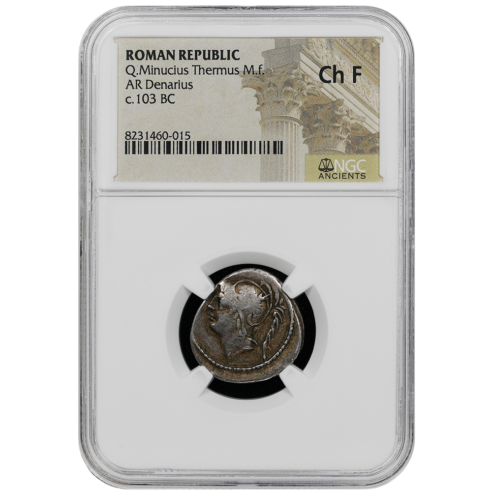 Roman Republic Q. Minucius Thermus M.f. (103 BC). AR Denarius NGC Choice Fine