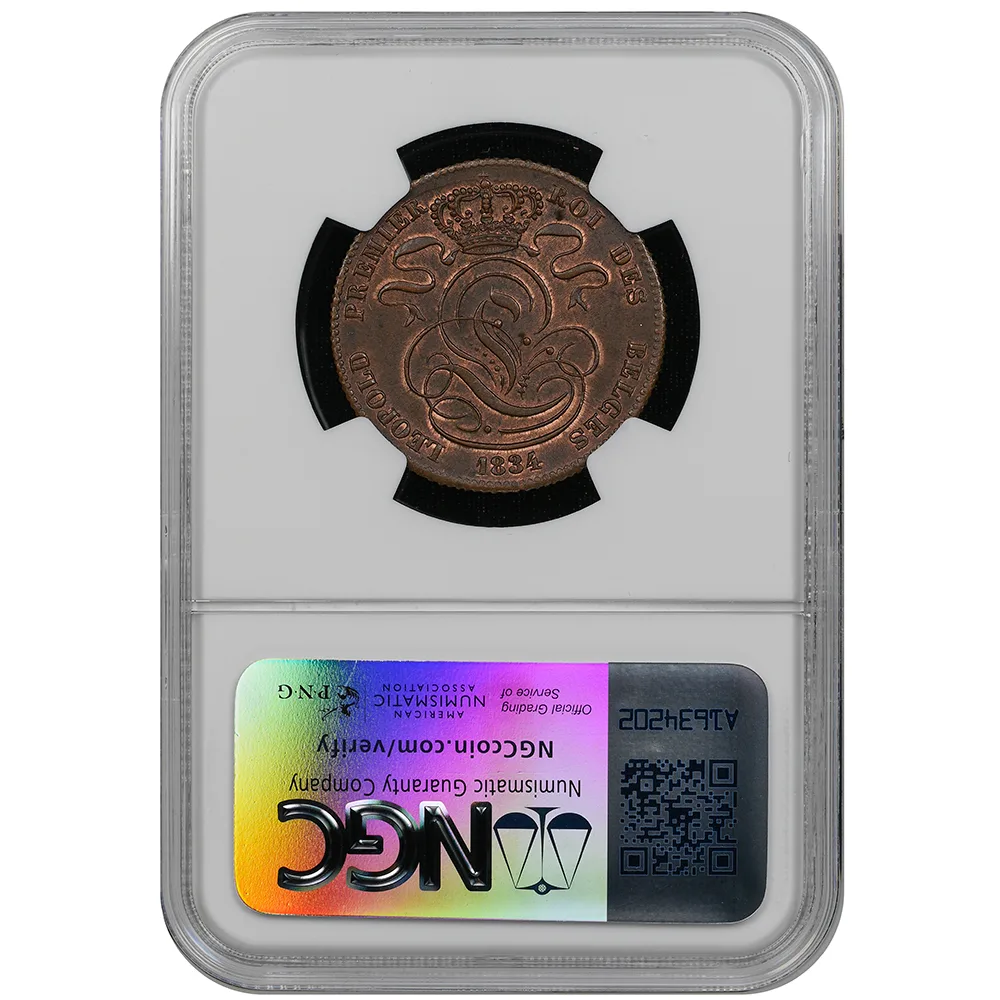 1834 Belgium 5 Centimes NGC MS 62 BN