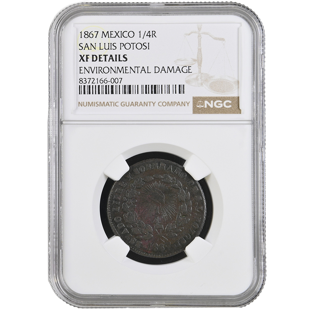 1867 San Luis Potosi Mexico 1/4 Real NGC XF Details