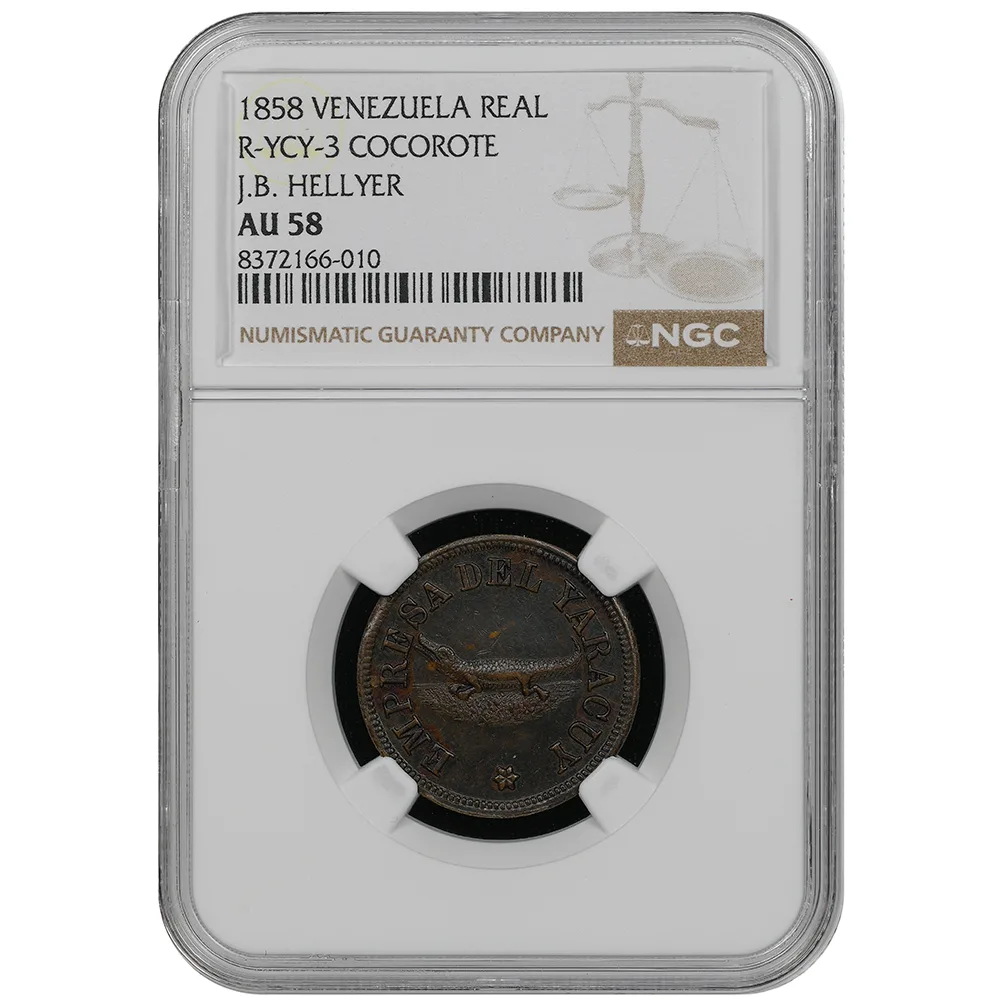 1858 Venezuela Real R-YCY-3 Cocorote J.B. Hellyer NGC AU 58