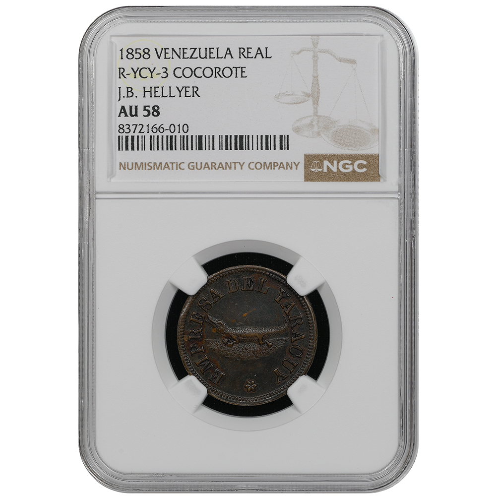 1858 Venezuela Real R-YCY-3 Cocorote J.B. Hellyer NGC AU 58