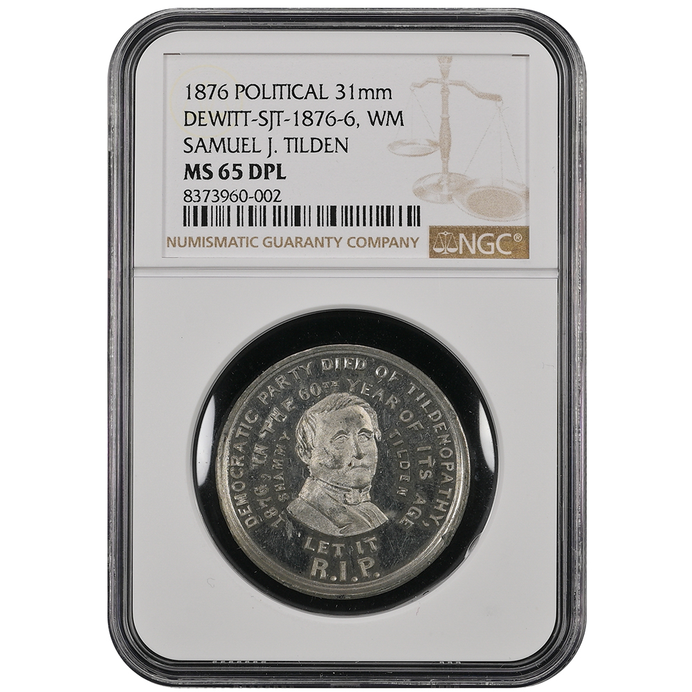 1877 Samuel J. Tilden Campaign Medal DeWitt-SJT 1876-6 White Metal MS 65 DPL