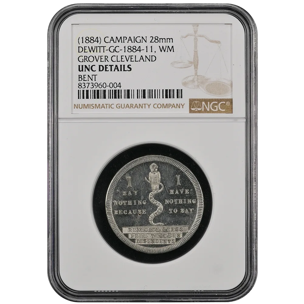 1884 Grover Cleveland "Beef" Inaugural CAMPAIGN 28mm White Medal DEWITT-GC-1884-11 UNC Details