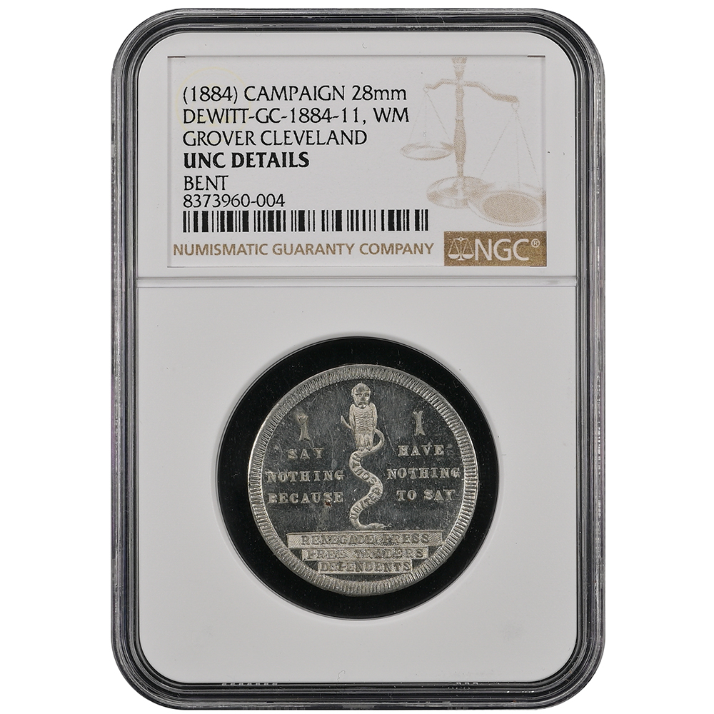 1884 Grover Cleveland "Beef" Inaugural CAMPAIGN 28mm White Medal DEWITT-GC-1884-11 UNC Details