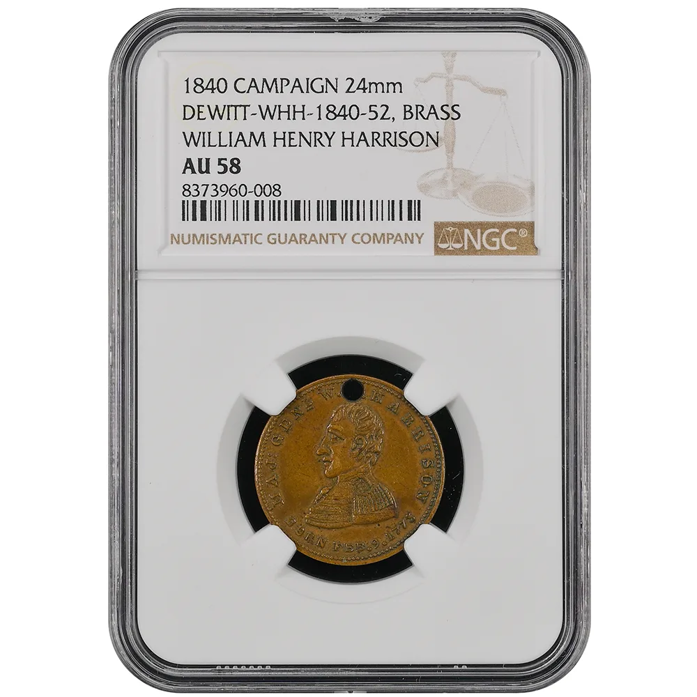 1840 William Henry Harrison Political Medal DeWitt-WHH 1840-55 Brass NGC AU 58