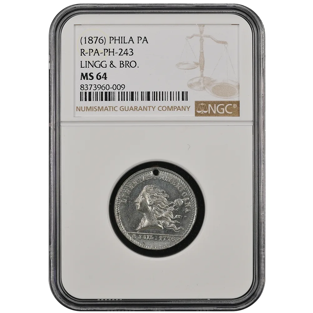 1876 Token Lingg & Bro. Jewelers Philadelphia, PA Rulau-Pa-Ph-243 White Metal 23mm NGC MS 64
