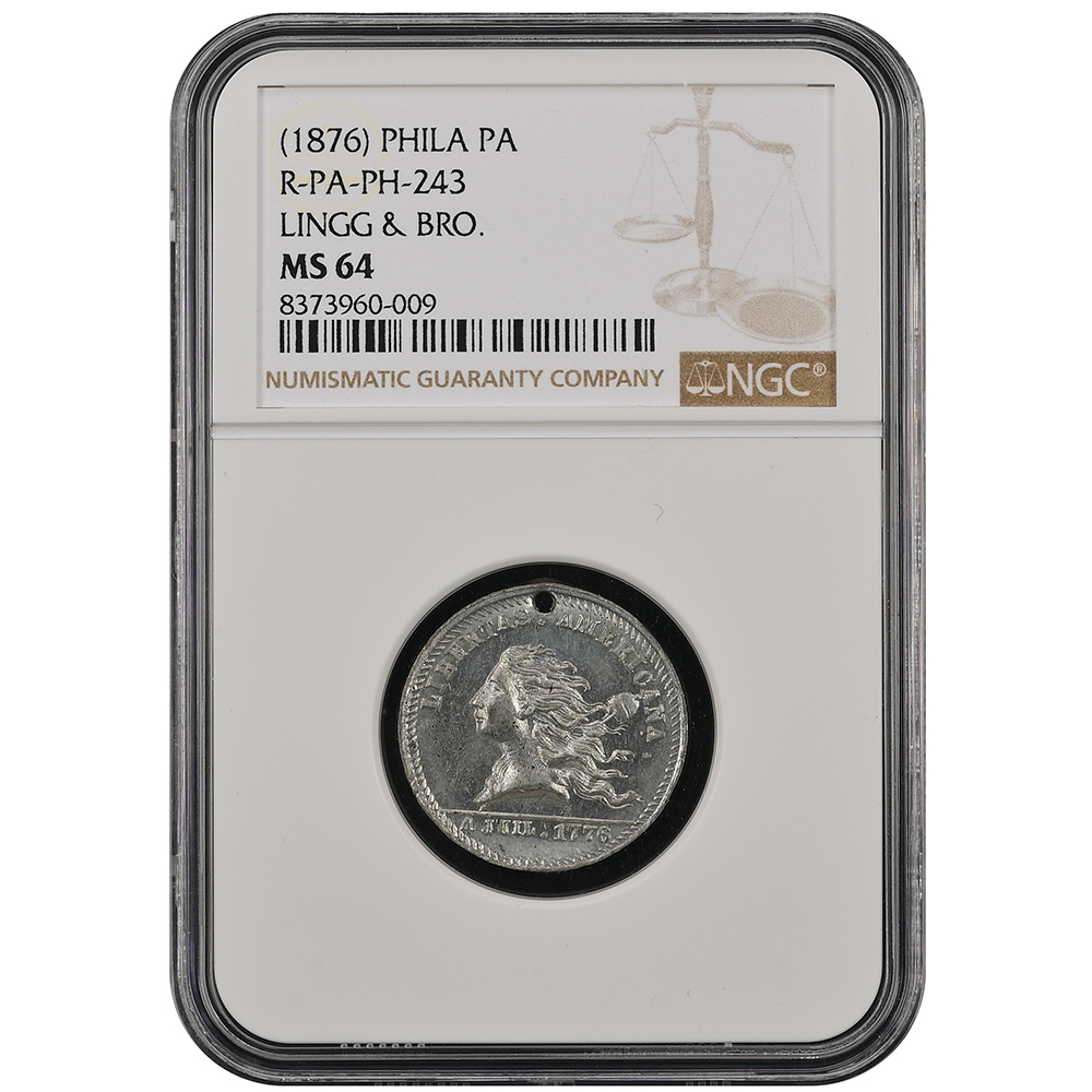 1876 Token Lingg & Bro. Jewelers Philadelphia, PA Rulau-Pa-Ph-243 White Metal 23mm NGC MS 64