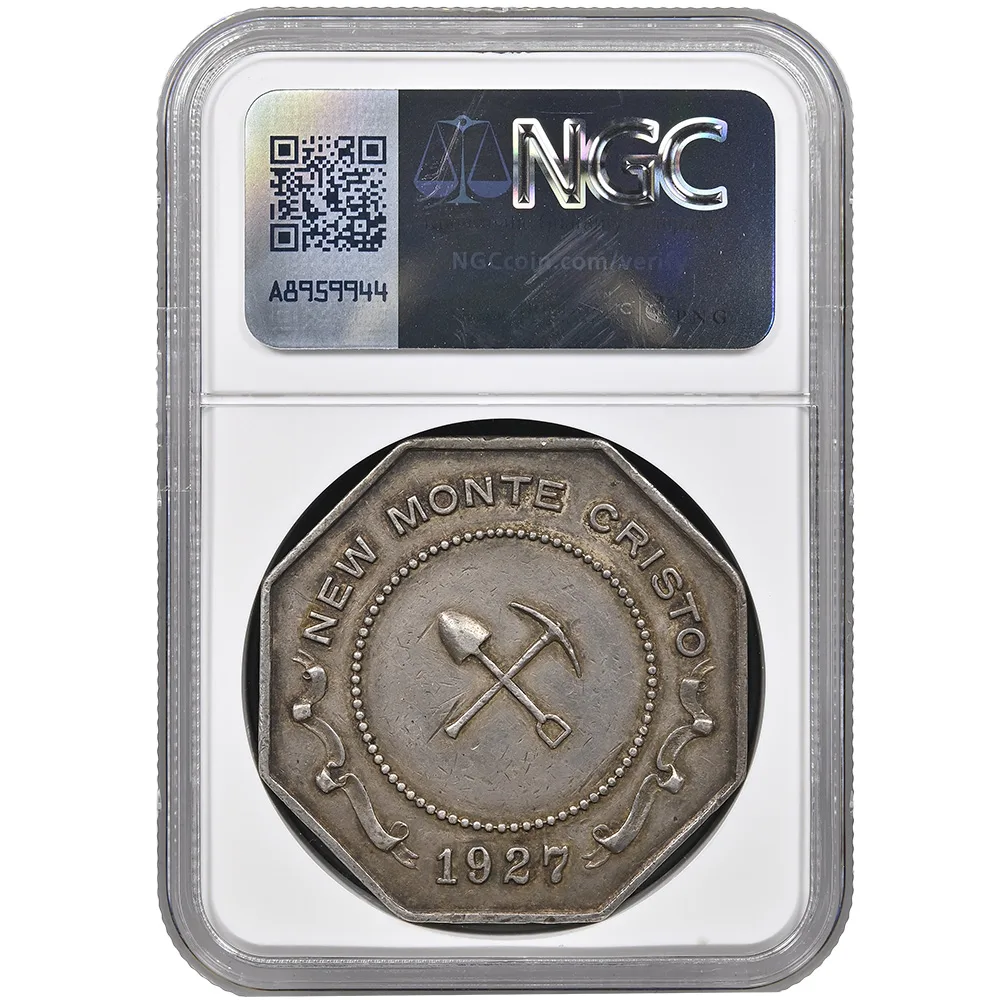 1927-Dated Silver J-927 C.C. Julian New Monte Cristo Slug NGC AU 50