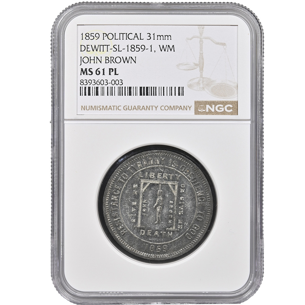 1859 John Brown Political White Medal 31mm DEWITT-SL-1859-1 NGC MS 61 PL