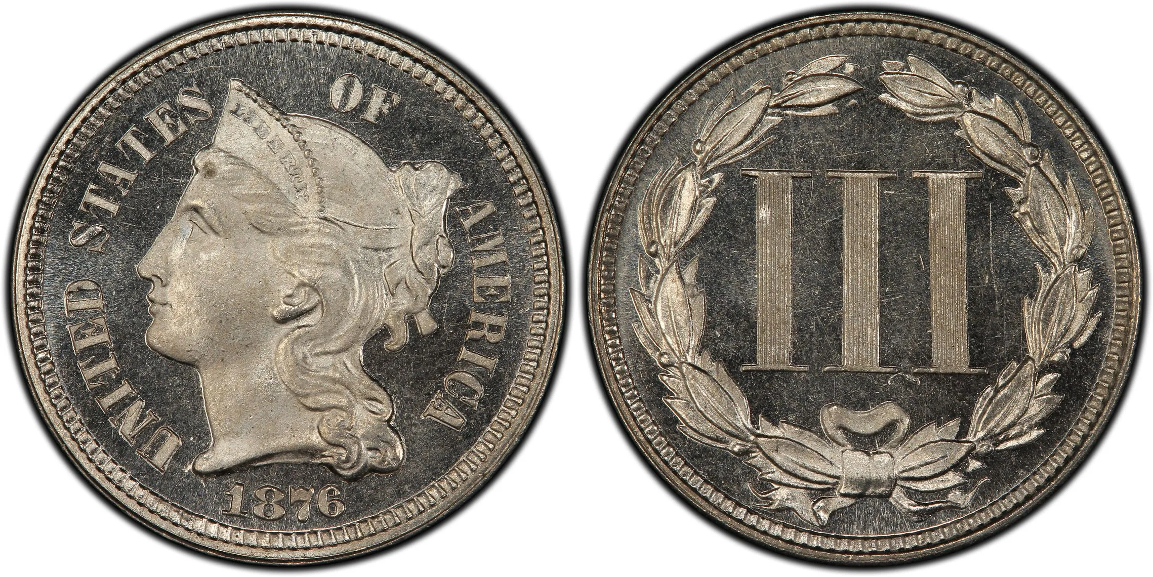 1876 3CS Three Cent Silver PCGS PR66+DCAM - Image 2