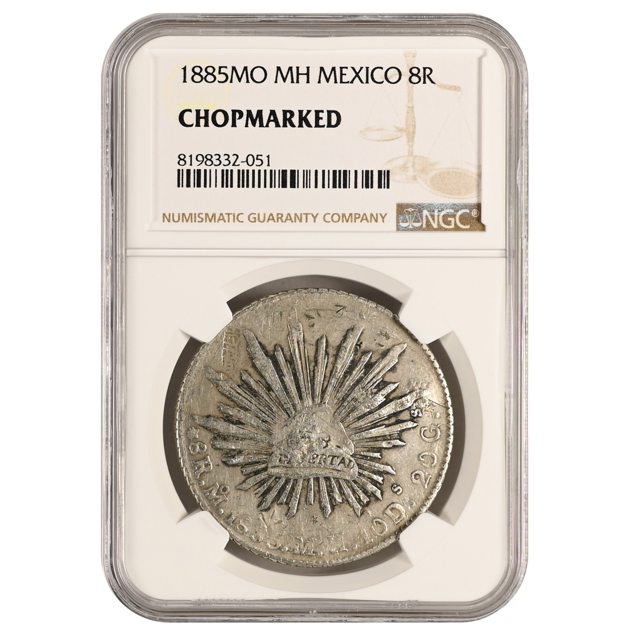 1885-MO|MH Mexico 8 Reales Chopmarked NGC