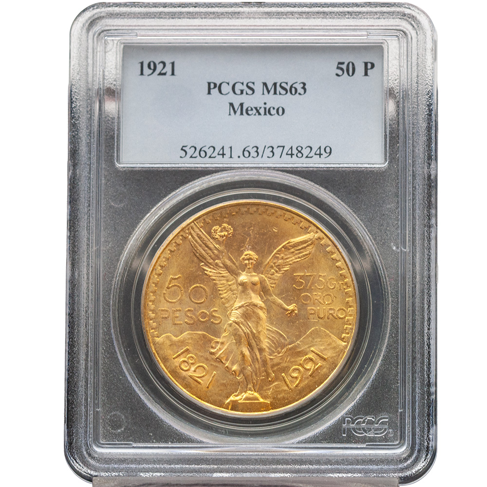 1921 Mexico Gold 50 Pesos PCGS MS 63