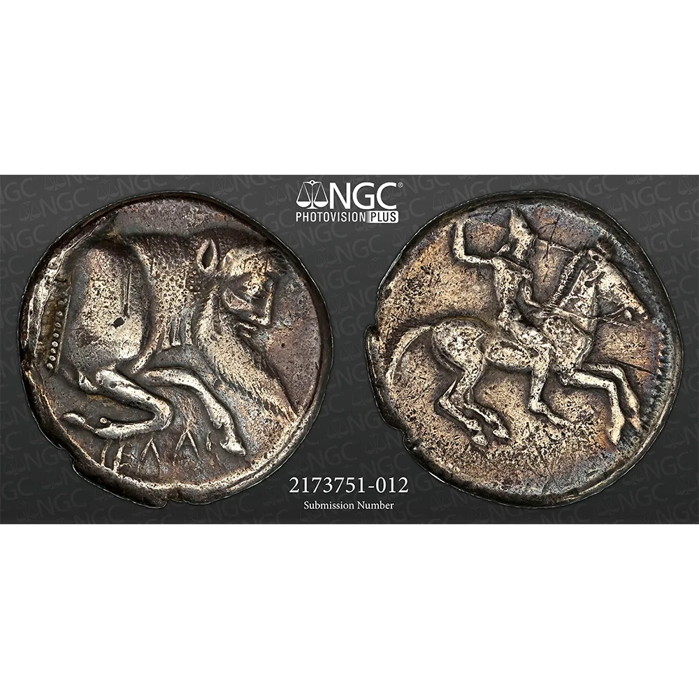 490-475 BC SICILY GELA AR Didrachm Man-headed Bull/Warrior on Horseback NGC VF
