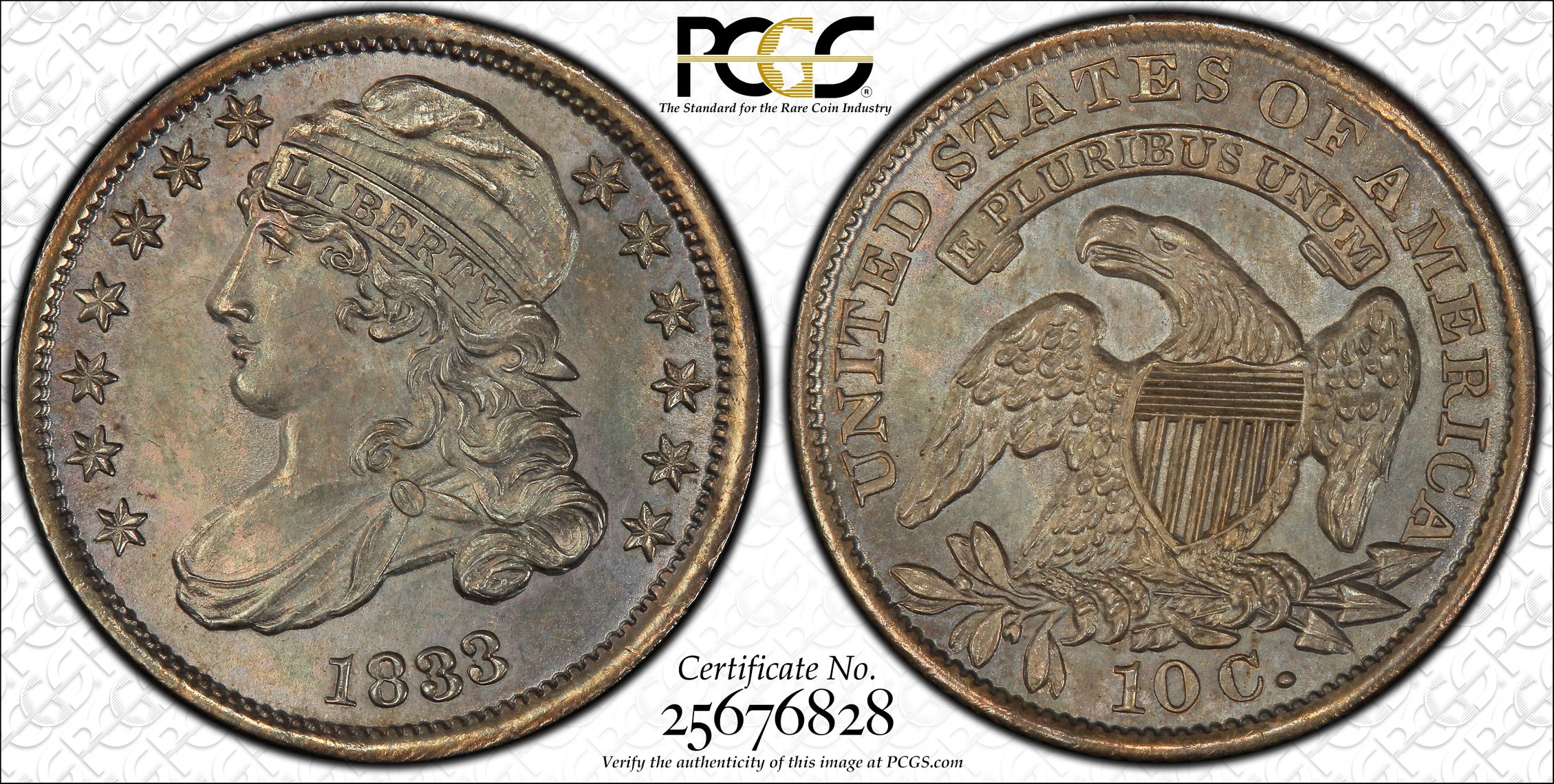 1833 10C Capped Bust Dime PCGS MS65 - Image 2