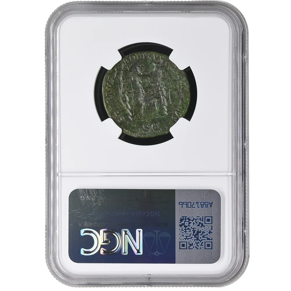 Roman Empire Trajan AD 98-117 AE Dupondius RV Emperor Between Trophies NGC CH VF
