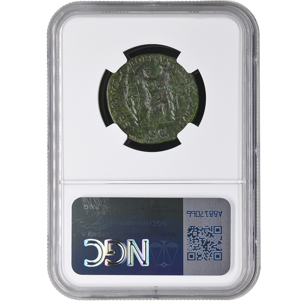 Roman Empire Trajan AD 98-117 AE Dupondius RV Emperor Between Trophies NGC CH VF