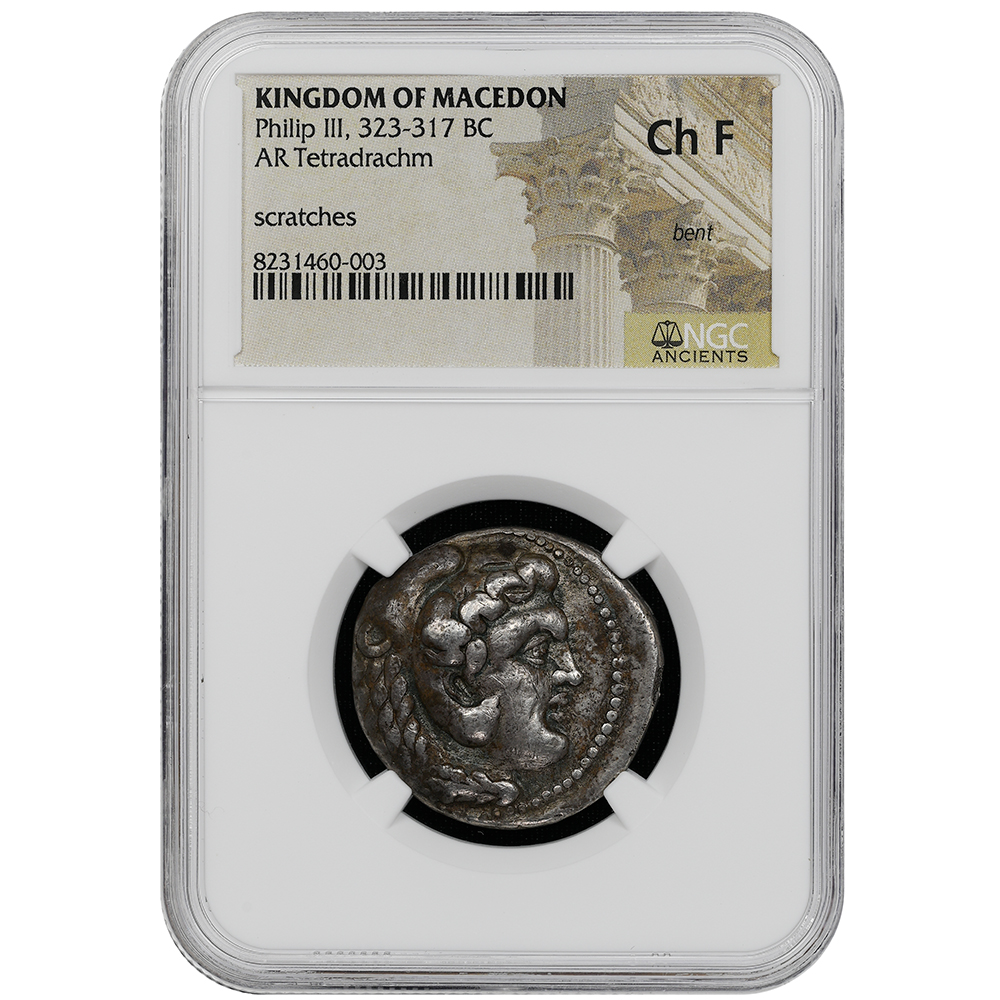 323-317 BC Philip III Kingdom Of Macedon Arrhidaeus AR Tetradrachm RV Zeus NGC CH F