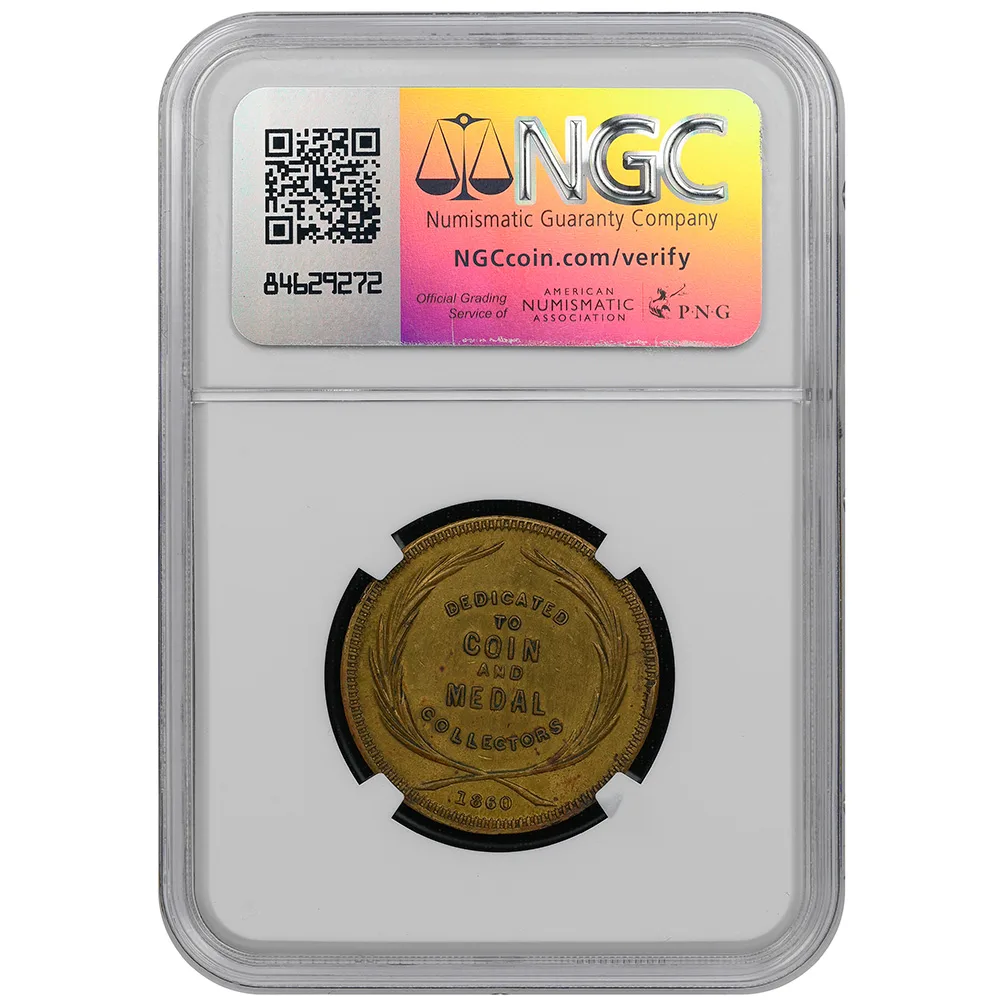 1860 Witch On Broomstick Our Hobbies George Lovett NY-491B Brass NGC AU 58