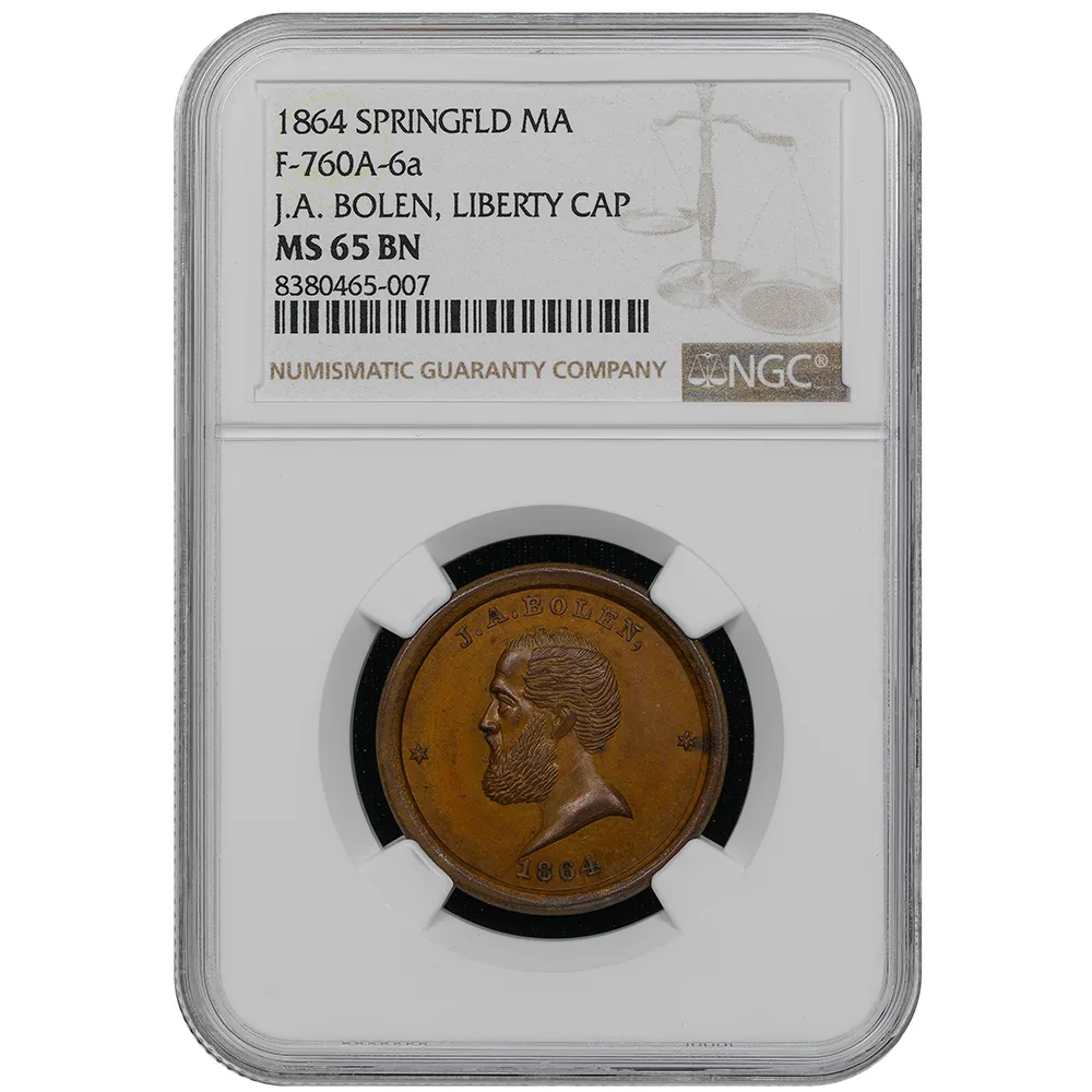 1864 John Adams Bolen Liberty Cap Fuld-760A-6a Springfield, MA NGC MS 65 BN