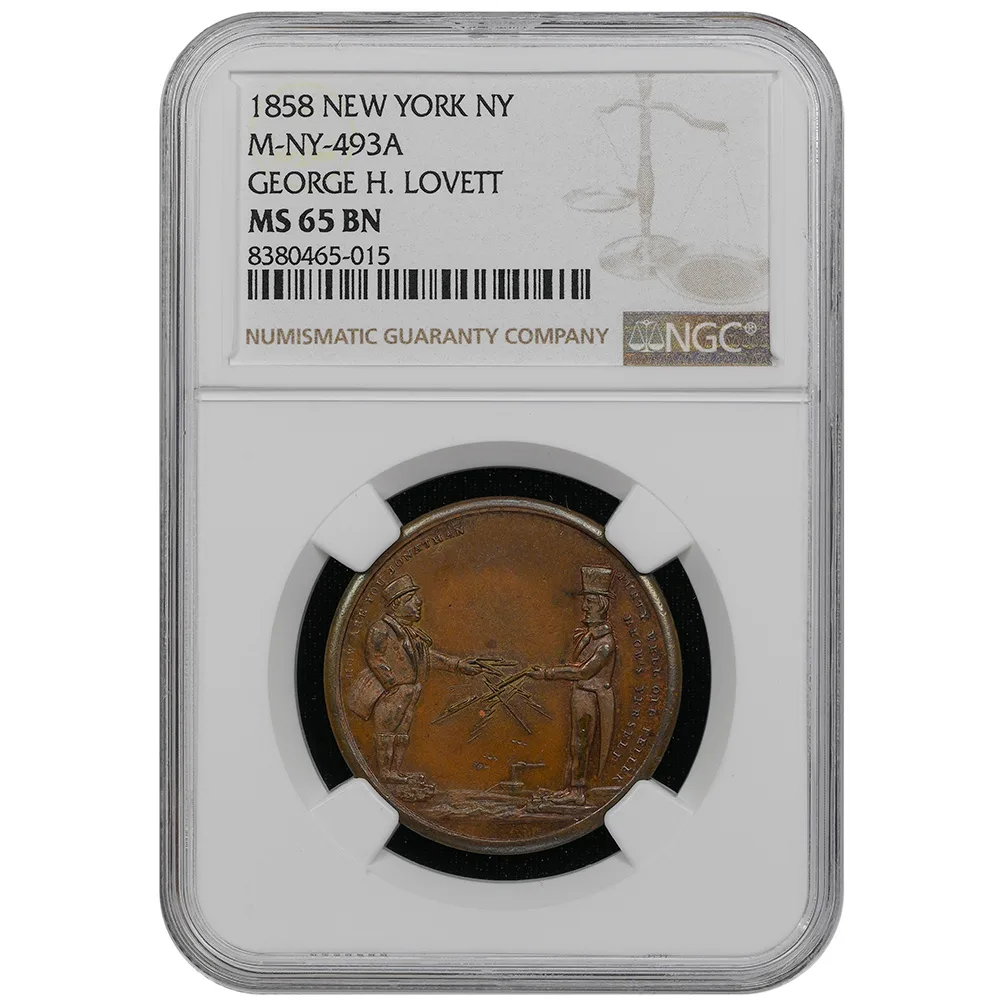 1858 Atlantic Telegraph Laid Miller NY-493A Copper Lovett NGC MS 65 BN