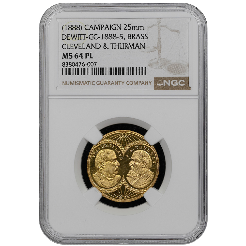 1888 Brass Reform Cleveland & Thurman DEWITT-GC-1888-5 NGC MS 64 PL